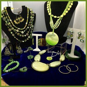 Bright & Olive Greens Jewelry Lot, 17 pc